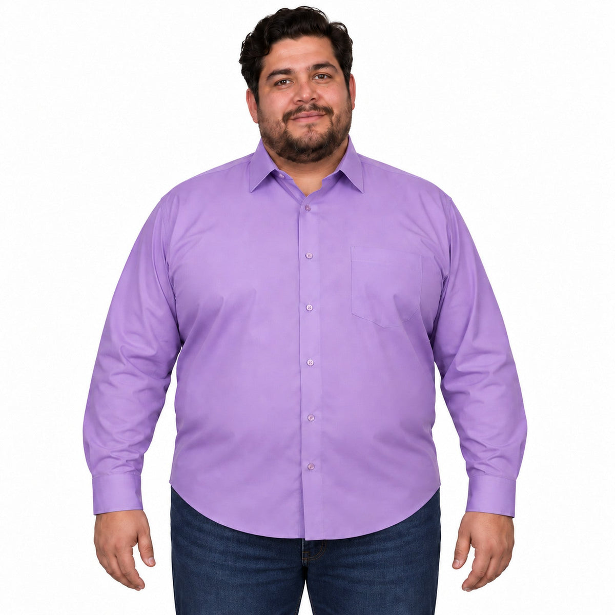 Camisa de vestir Rodolfo para hombre lila, frontal desfajada con mezclilla | color:lila-rodolfo