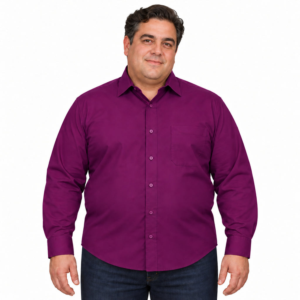 Camisa de vestir morada Rodolfo para hombre, tallas extras 44 a 50, frontal desfajada