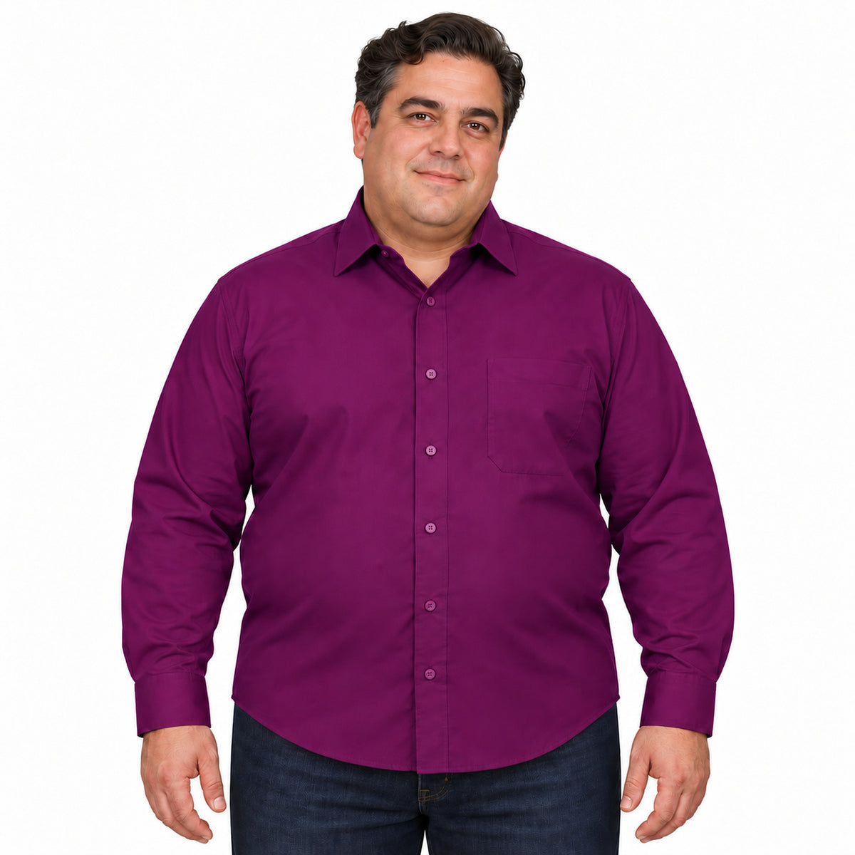 Camisa de vestir morada Rodolfo para hombre, tallas extras 44 a 50, frontal desfajada | color:morada-rodolfo
