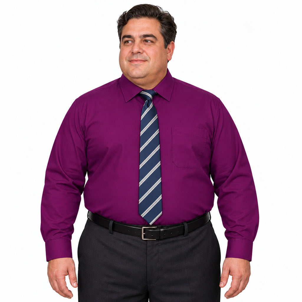 Camisa de vestir morada Rodolfo para hombre, tallas extras 44 a 50, frontal fajada con corbata