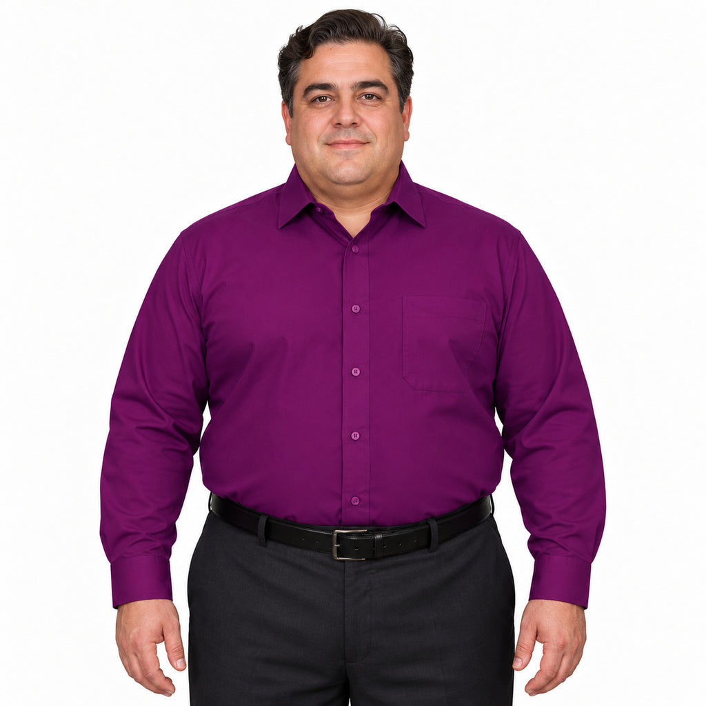 Camisa de vestir morada Rodolfo para hombre, tallas extras 44 a 50, frontal fajada sin corbata