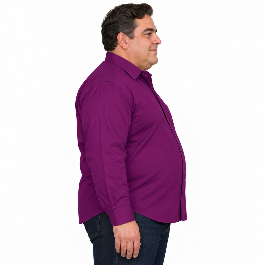 Camisa de vestir morada Rodolfo para hombre, tallas extras 44 a 50, perfil derecho desfajada