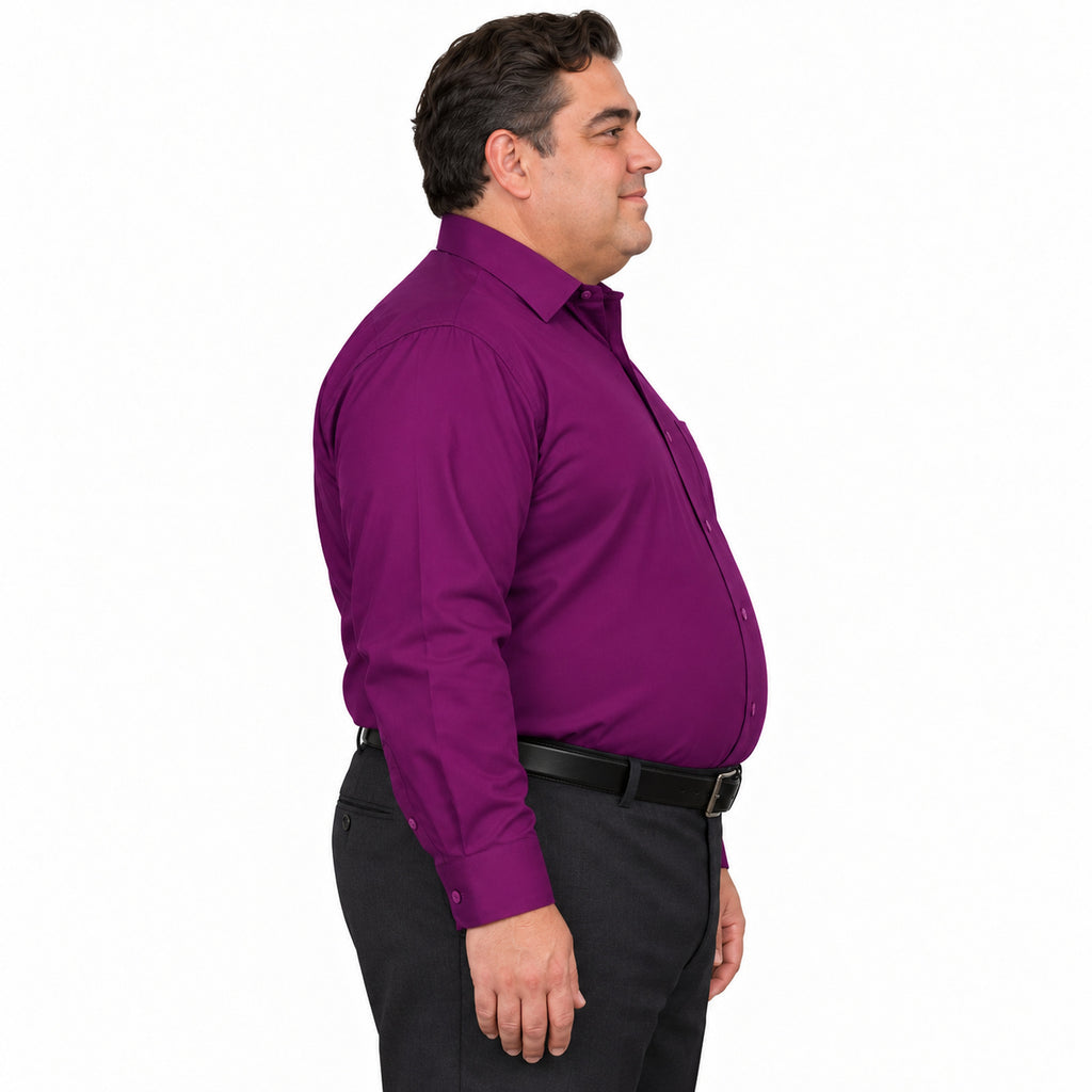 Camisa de vestir morada Rodolfo para hombre, tallas extras 44 a 50, perfil derecho fajada