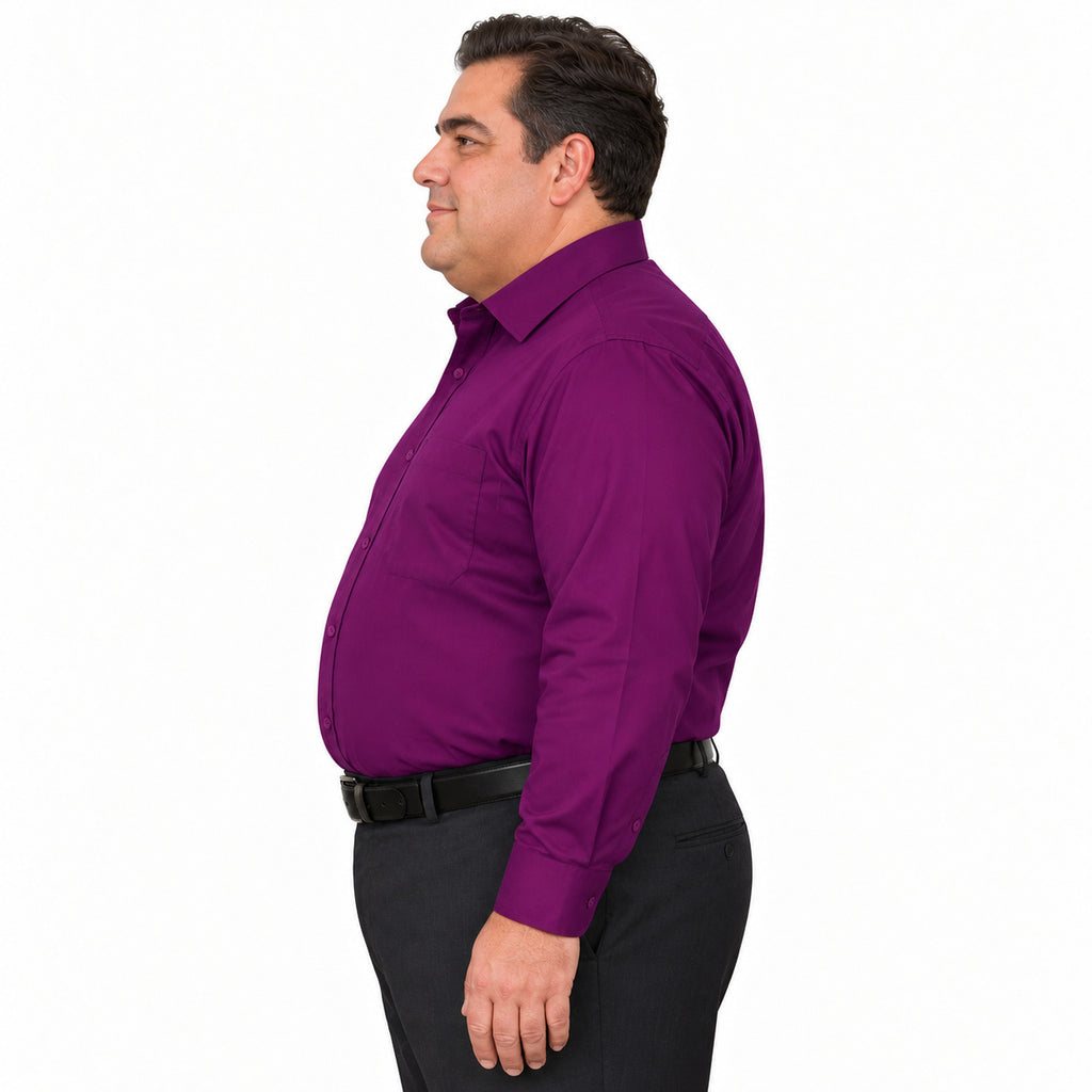 Camisa de vestir morada Rodolfo para hombre, tallas extras 44 a 50, perfil izquierdo fajada