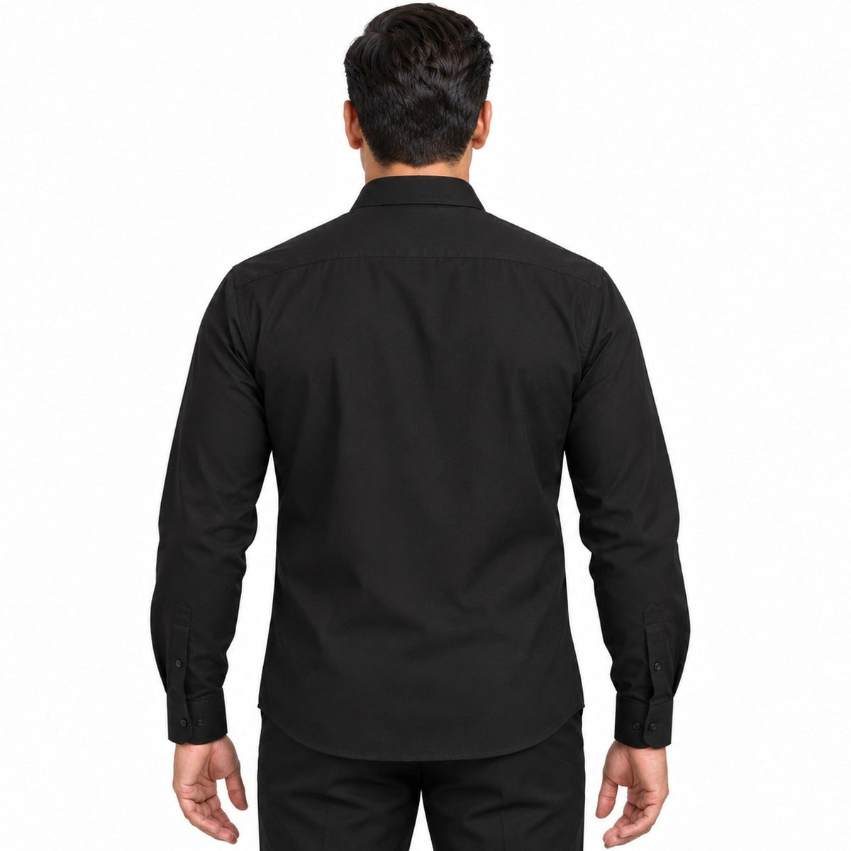 Camisa de vestir negra para hombre, espalda desfajada, talla 34 a 42, marca Rodolfo, manga larga y bolsillo de pecho | color:negra-rodolfo
