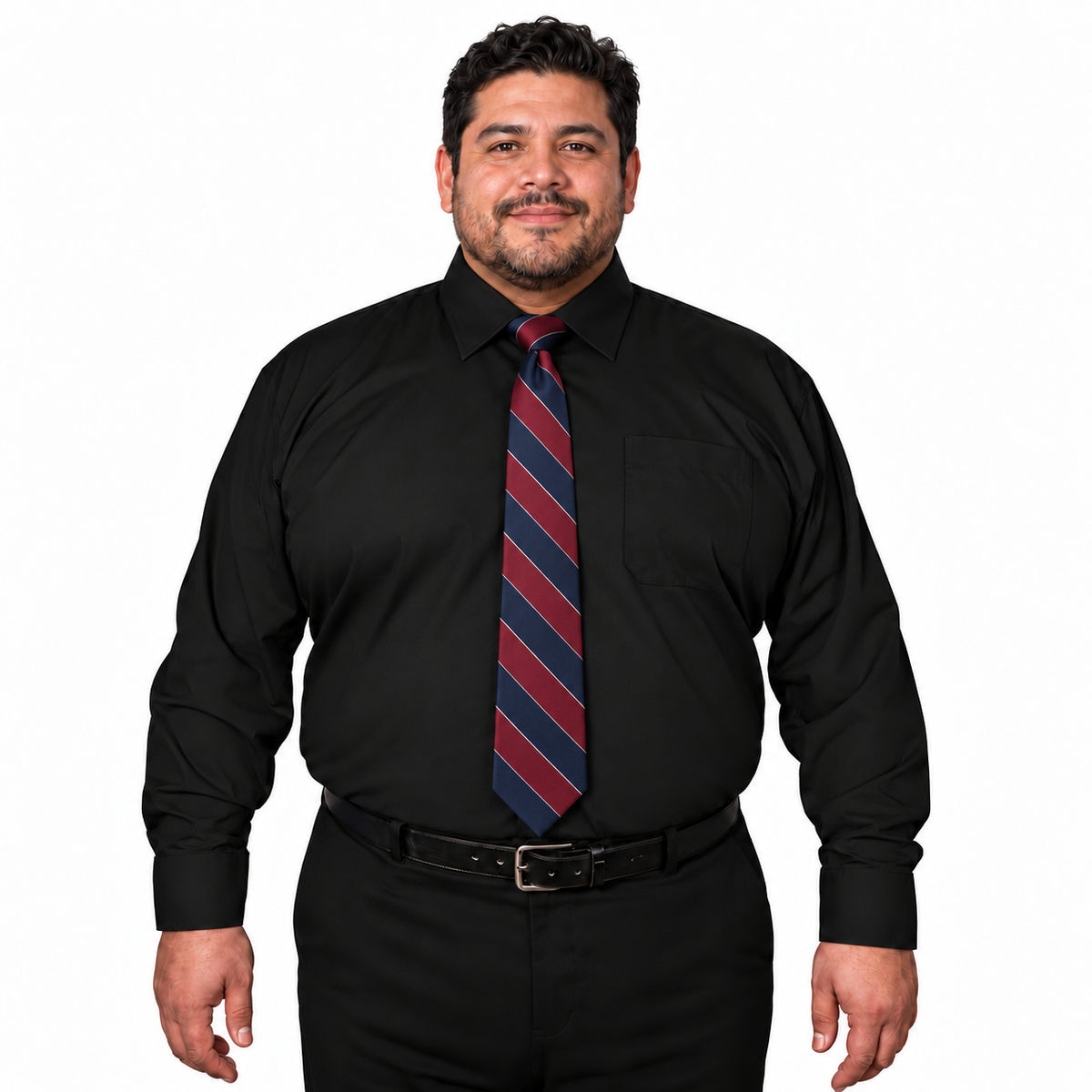 Camisa de vestir Rodolfo para hombre negra, frontal fajada con corbata diagonal azul y vino | color:negra-rodolfo