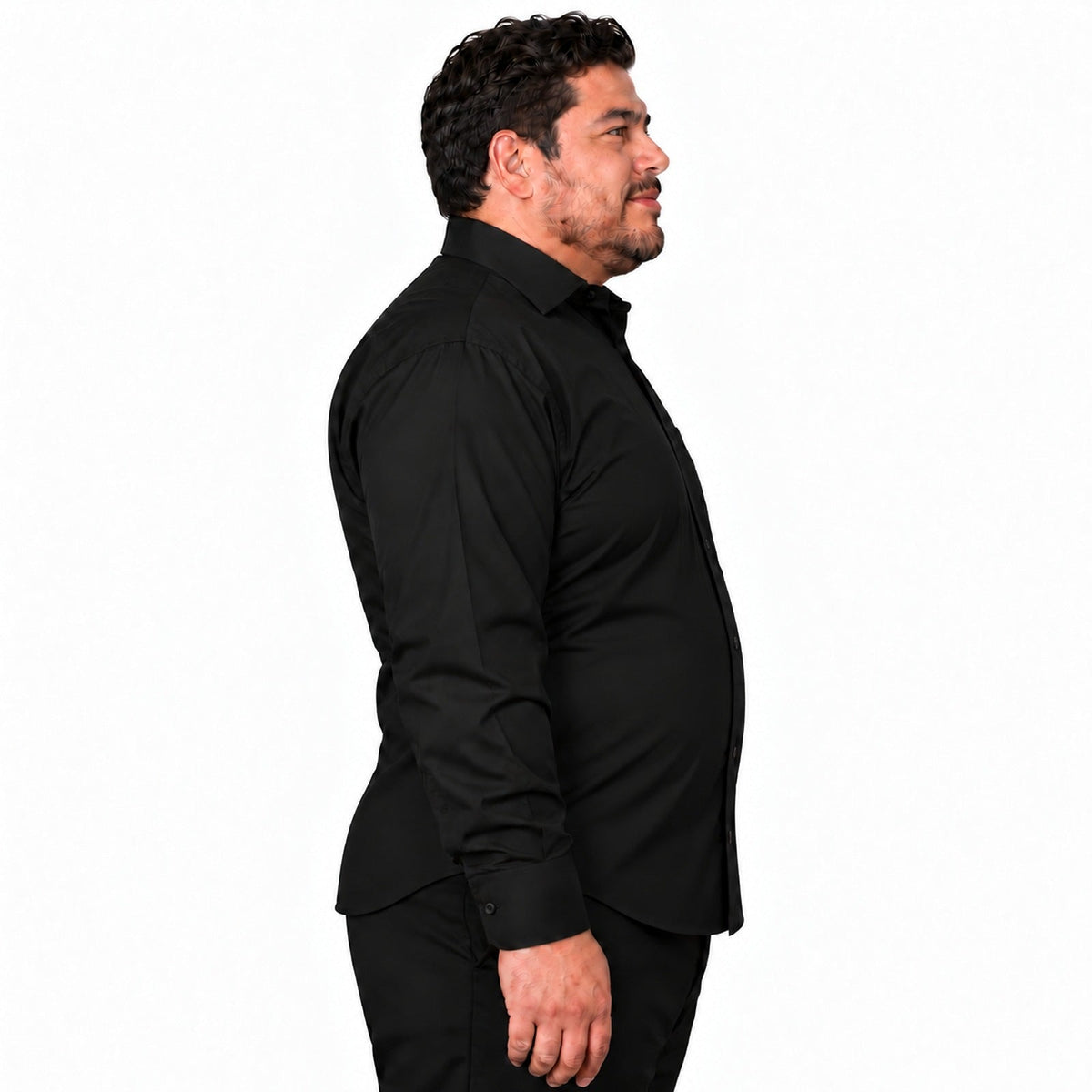 Camisa de vestir Rodolfo para hombre negra, perfil derecho desfajada | color:negra-rodolfo