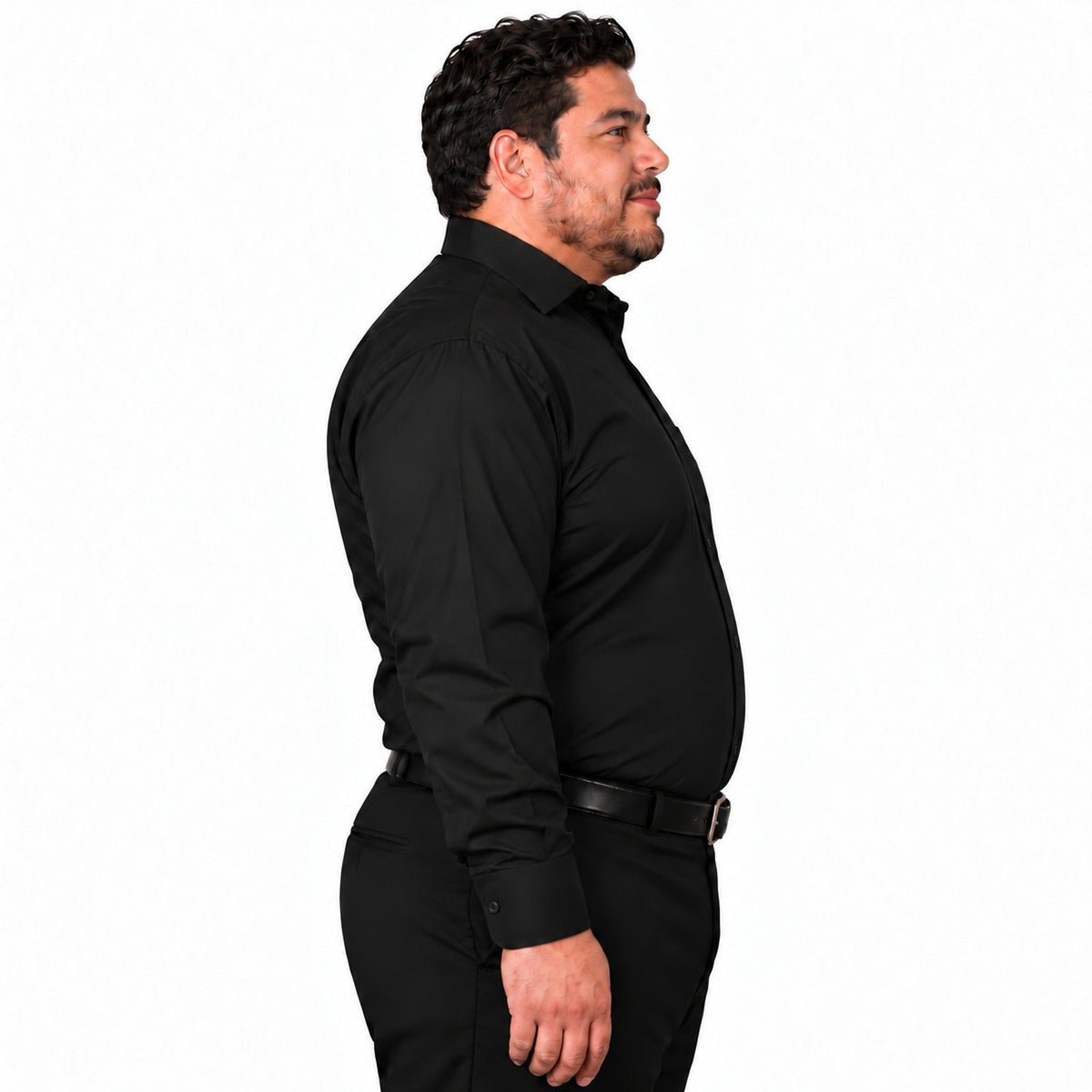 Camisa de vestir Rodolfo para hombre negra, perfil derecho fajada | color:negra-rodolfo