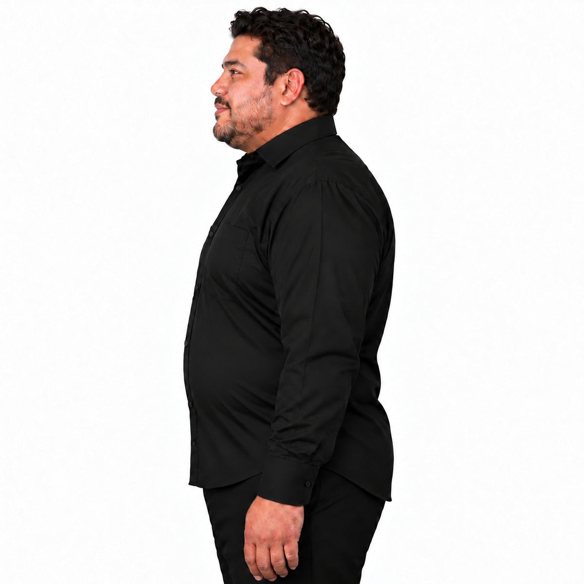 Camisa de vestir Rodolfo para hombre negra, perfil izquierdo desfajada | color:negra-rodolfo
