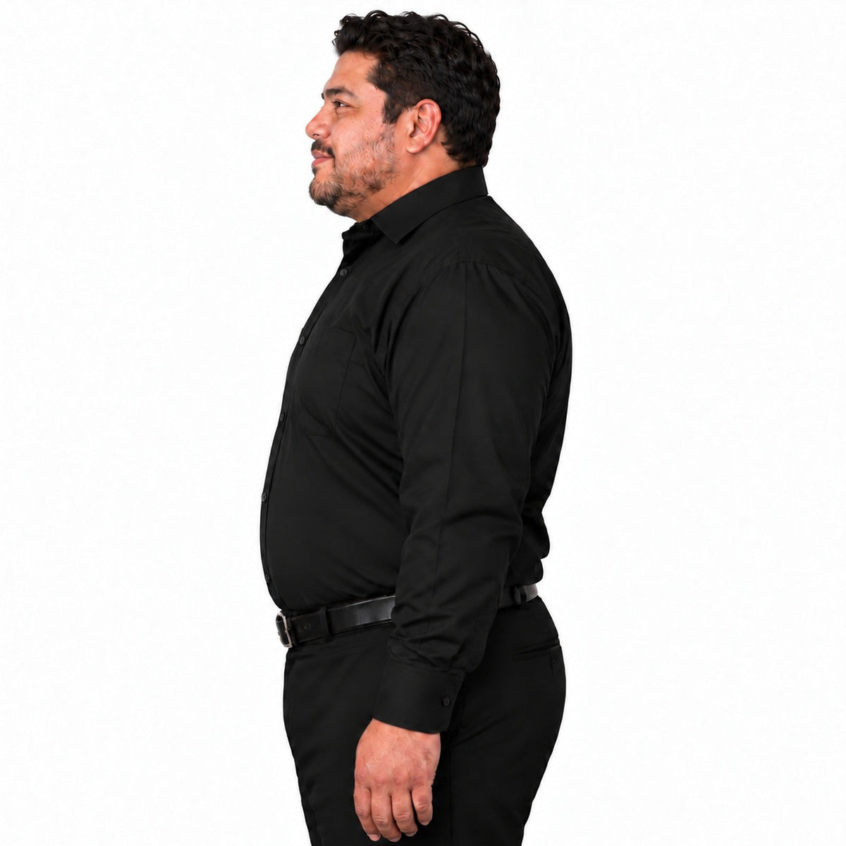 Camisa de vestir Rodolfo para hombre negra, perfil izquierdo fajada | color:negra-rodolfo