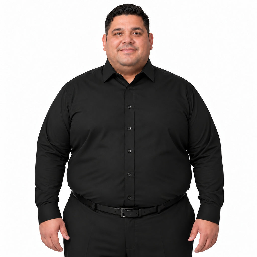 Camisa de vestir Rodolfo negra para hombre, tallas 52 a 56, frontal fajada sin corbata
