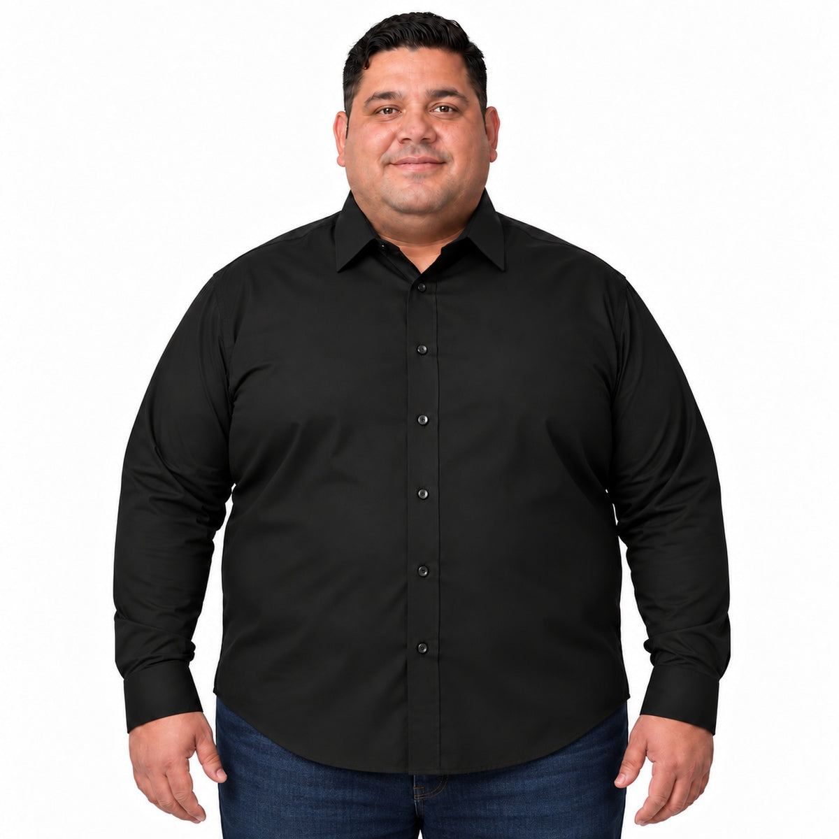 Camisa de vestir Rodolfo negra para hombre, tallas 52 a 56, frontal desfajada con mezclilla | color:negra-rodolfo