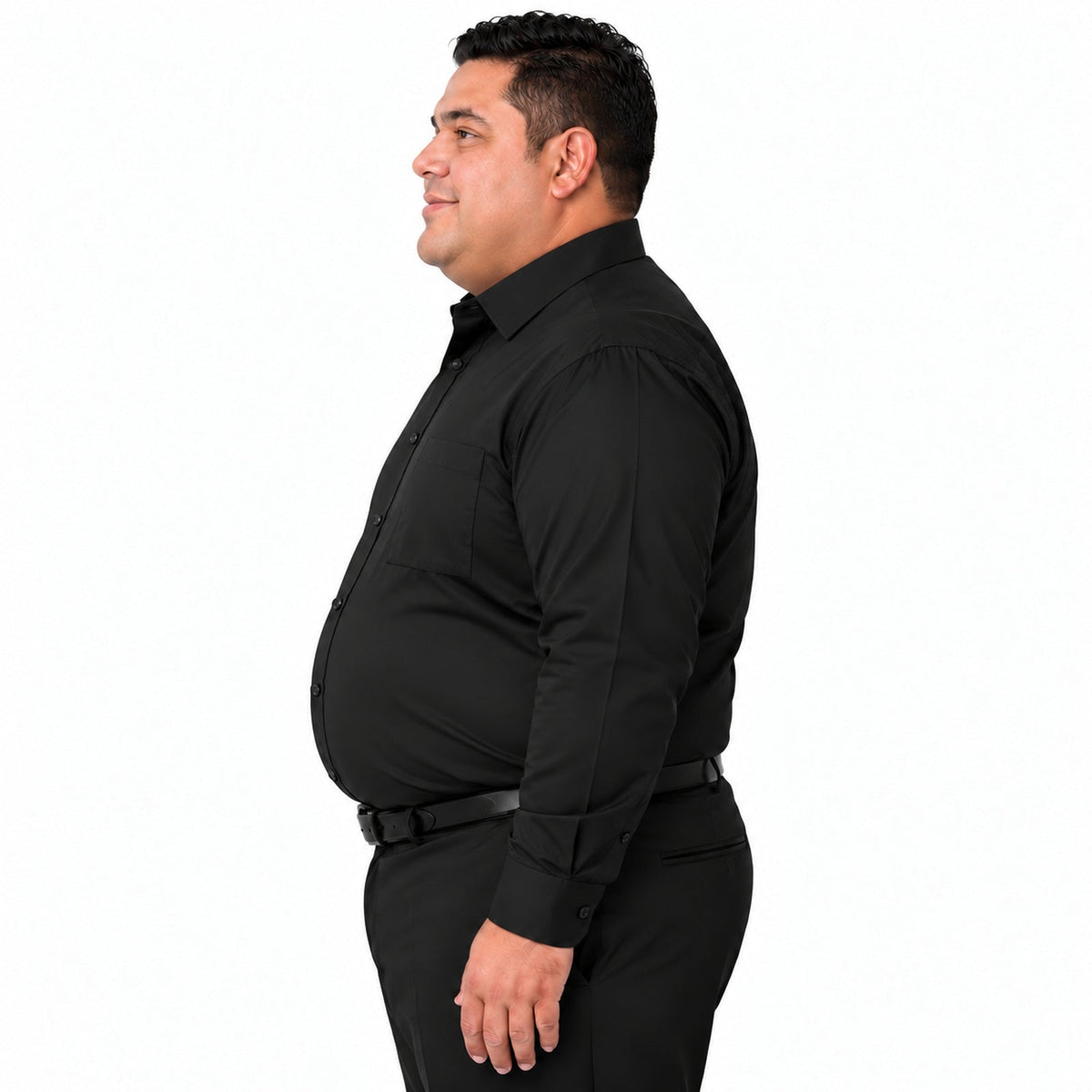 Camisa de vestir Rodolfo negra para hombre, tallas 52 a 56, perfil derecho fajada | color:negra-rodolfo