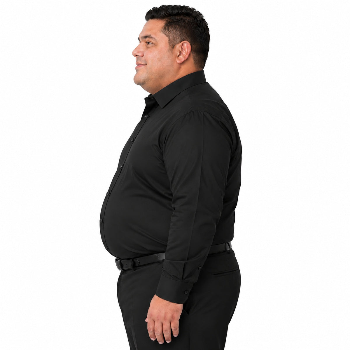 Camisa de vestir Rodolfo negra para hombre, tallas 52 a 56, perfil derecho fajada | color:negra-rodolfo