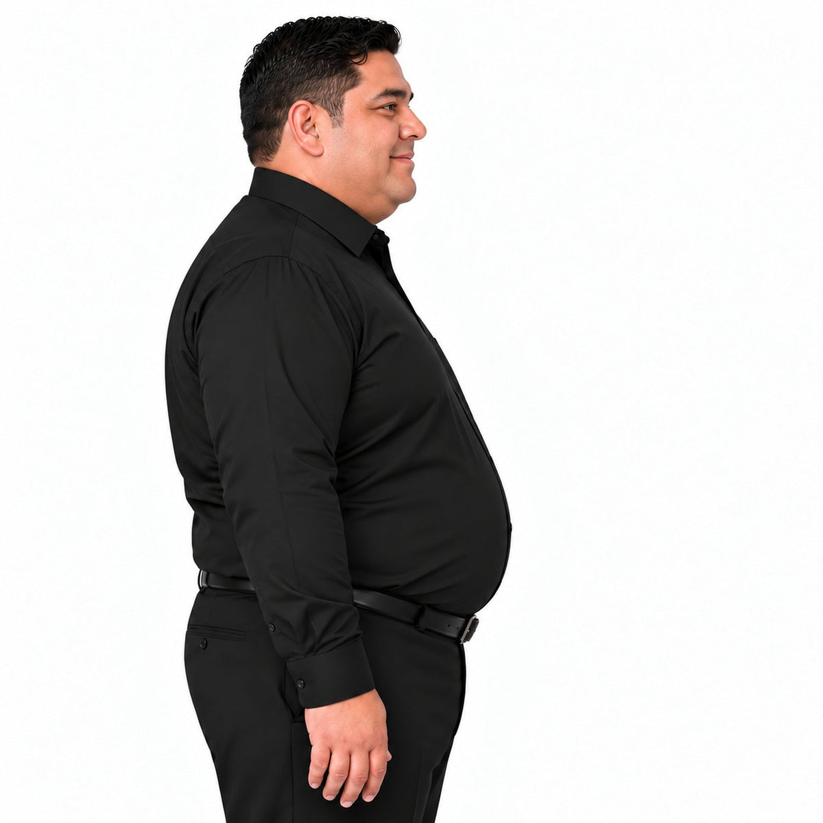 Camisa de vestir Rodolfo negra para hombre, tallas 52 a 56, perfil izquierdo fajada | color:negra-rodolfo