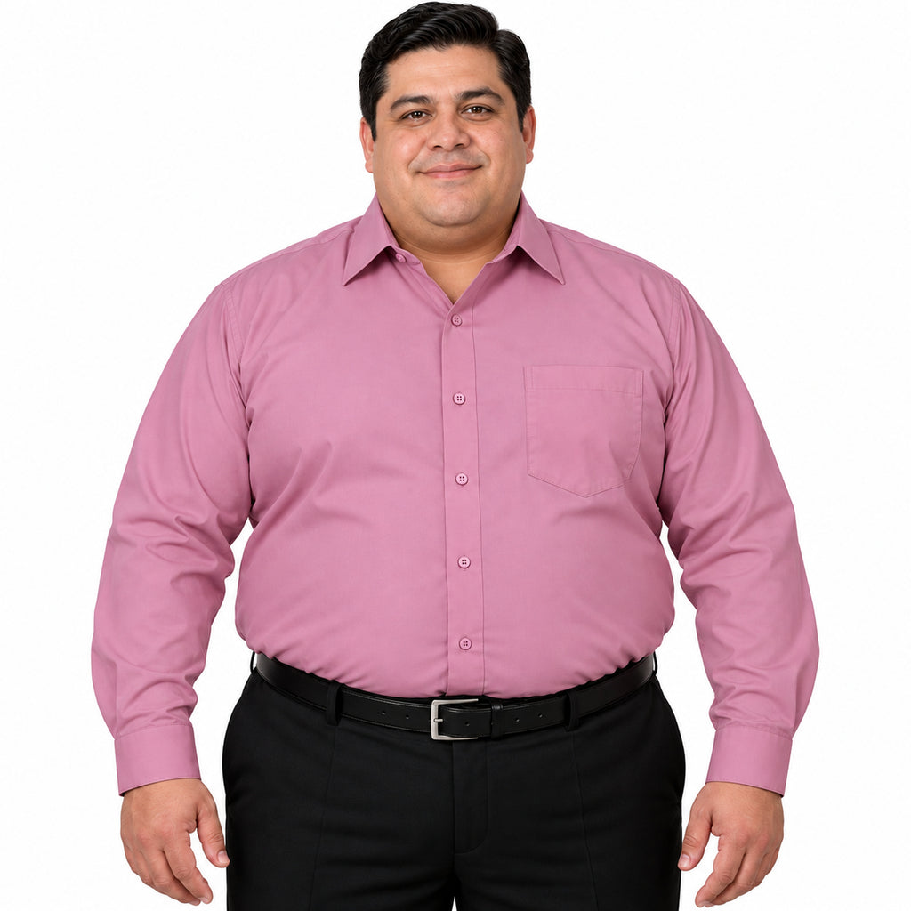 Camisa de vestir Rodolfo Valentini palo de rosa para hombre, tallas extras 52 a 56, frontal fajada sin corbata