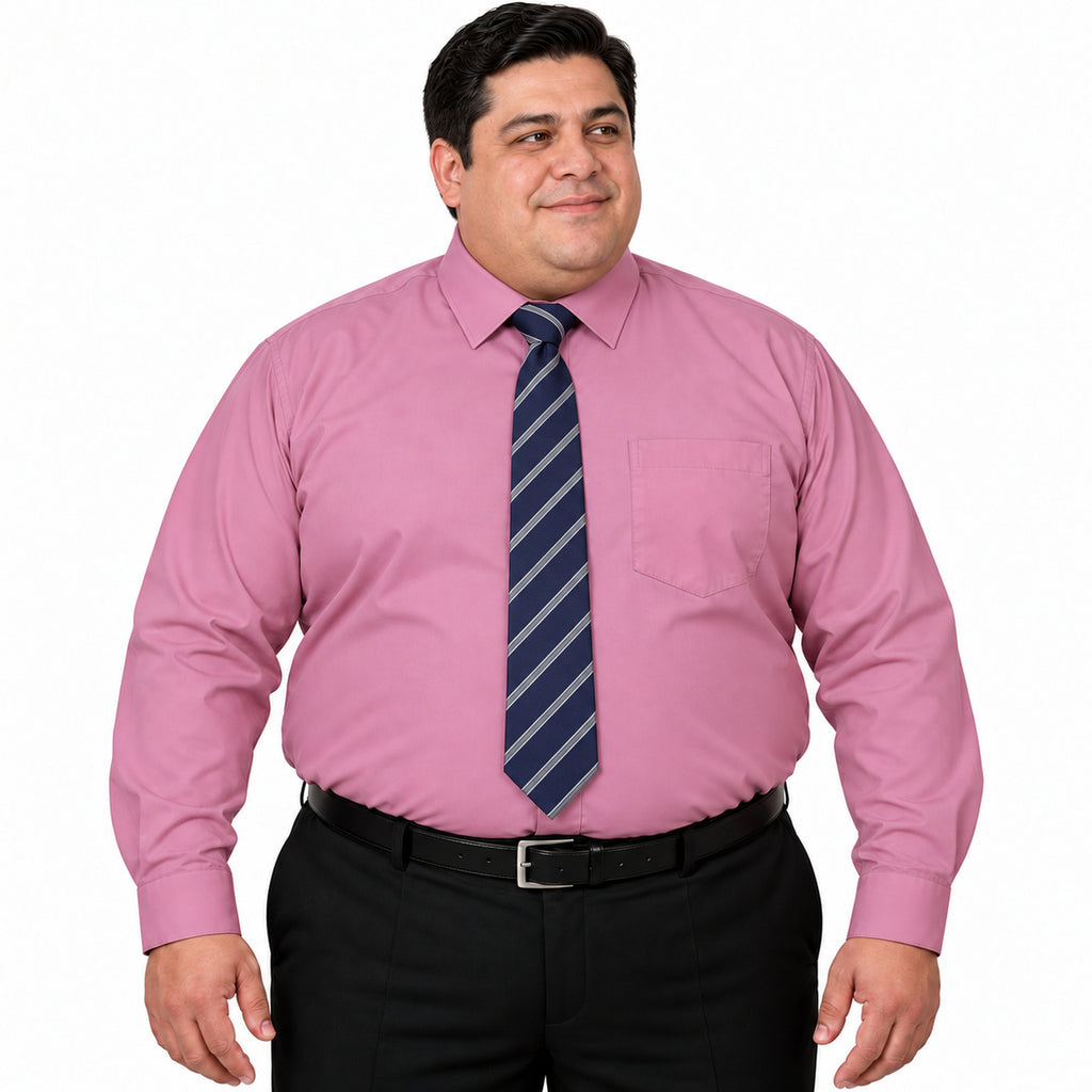 Camisa de vestir Rodolfo Valentini palo de rosa para hombre, tallas extras 52 a 56, frontal fajada con corbata diagonal