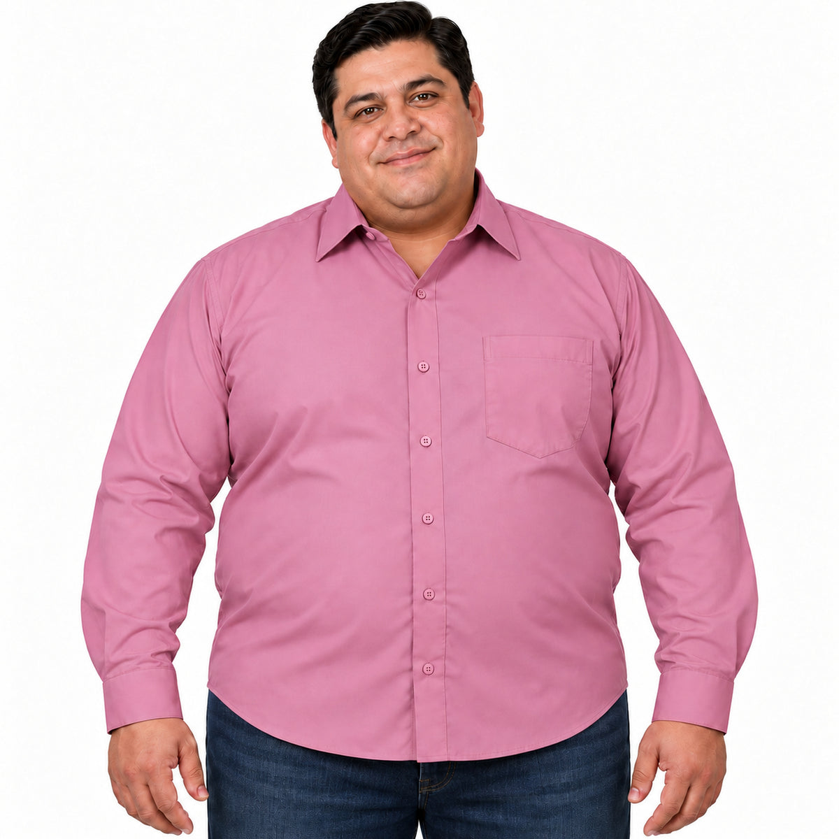 Camisa de vestir Rodolfo Valentini palo de rosa para hombre, tallas extras 52 a 56, frontal desfajada con mezclilla | color:palo-de-rosa-rodolfo