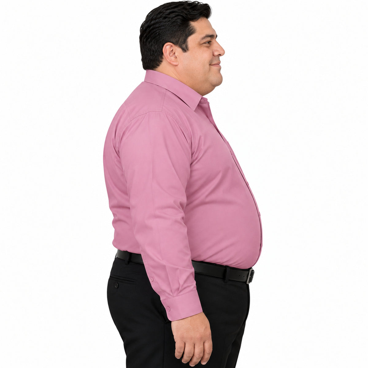 Camisa de vestir Rodolfo Valentini palo de rosa para hombre, tallas extras 52 a 56, perfil derecho fajada | color:palo-de-rosa-rodolfo