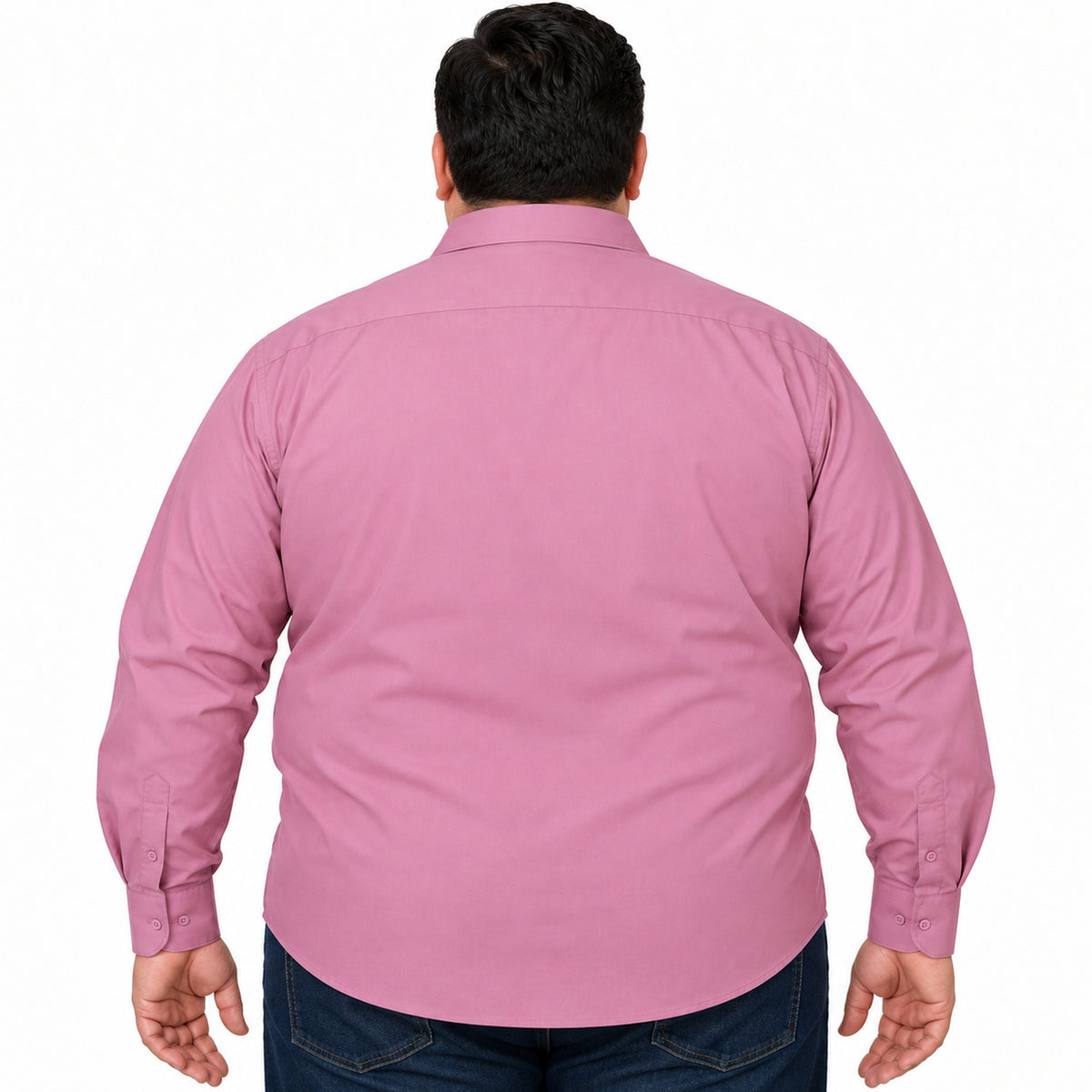 Camisa de vestir Rodolfo Valentini palo de rosa para hombre, tallas extras 52 a 56, espalda desfajada lisa con mezclilla | color:palo-de-rosa-rodolfo