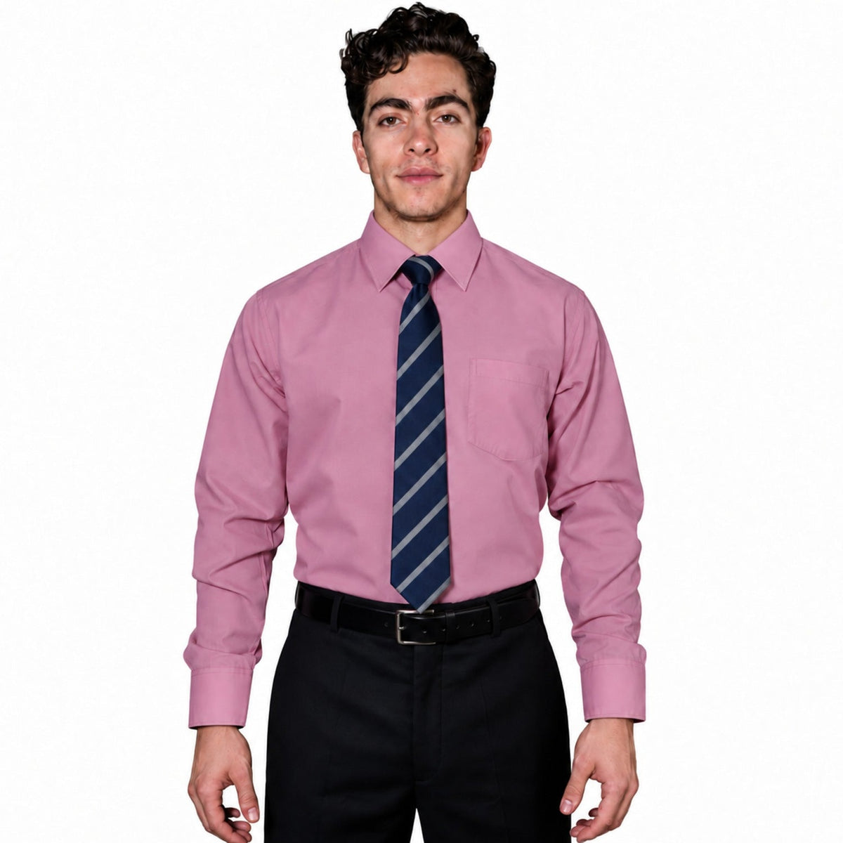 Camisa de vestir para hombre Rodolfo palo de rosa, frontal fajada con corbata diagonal | color:palo-de-rosa-rodolfo