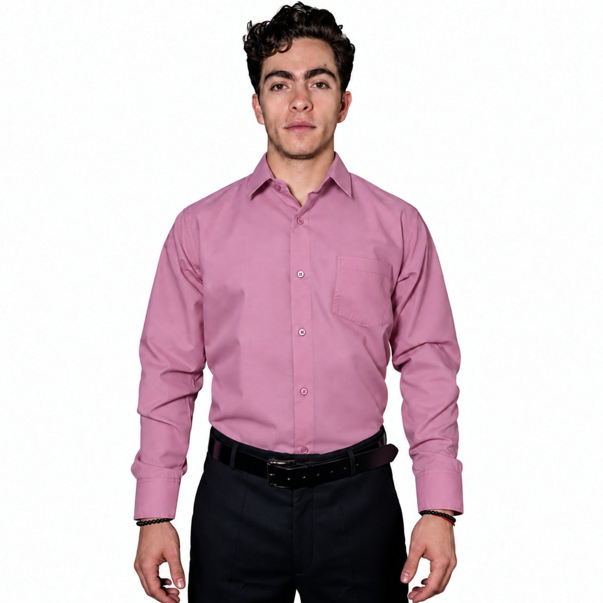 Camisa de vestir para hombre Rodolfo palo de rosa, frontal fajada sin corbata | color:palo-de-rosa-rodolfo