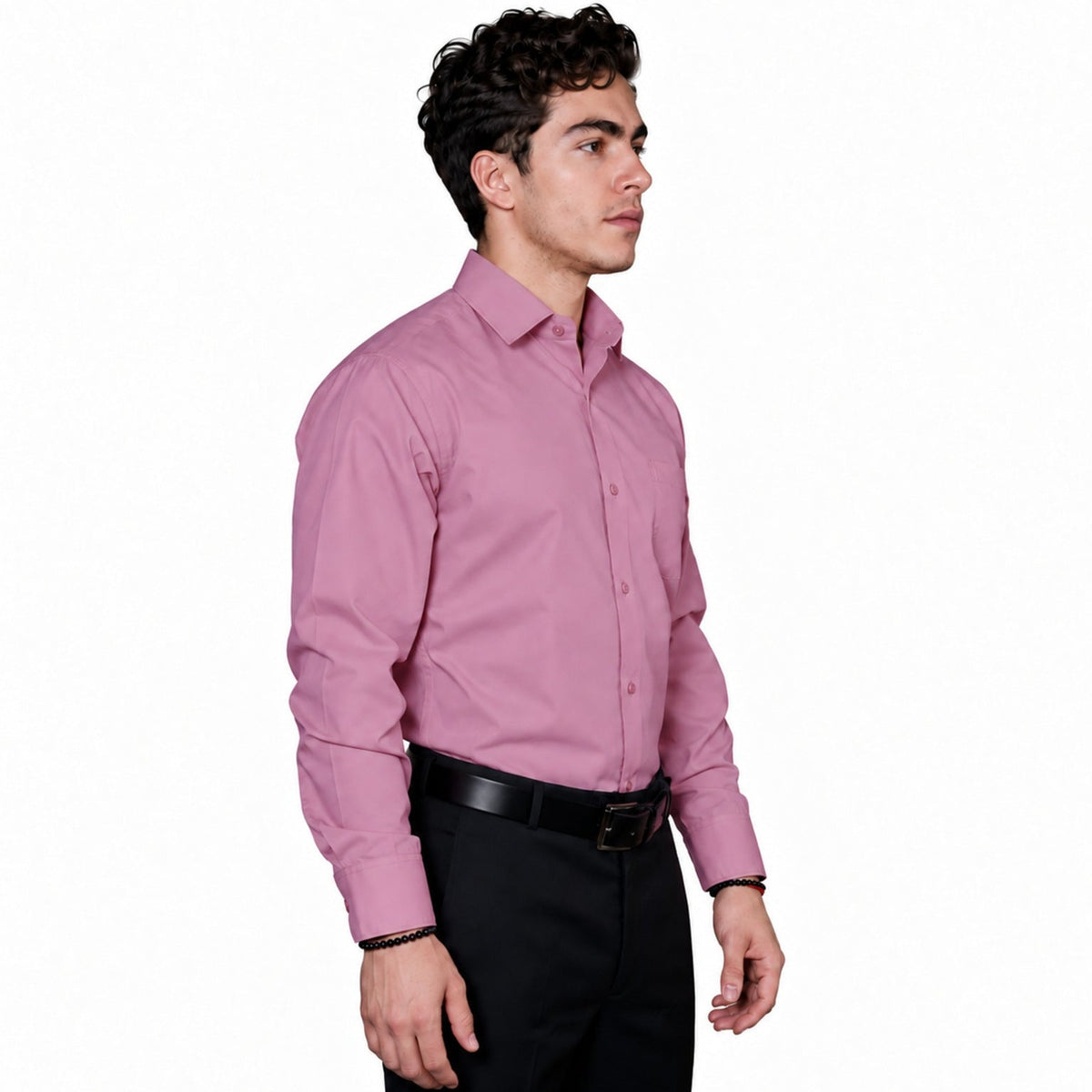 Camisa de vestir para hombre Rodolfo palo de rosa, perfil derecho fajada | color:palo-de-rosa-rodolfo