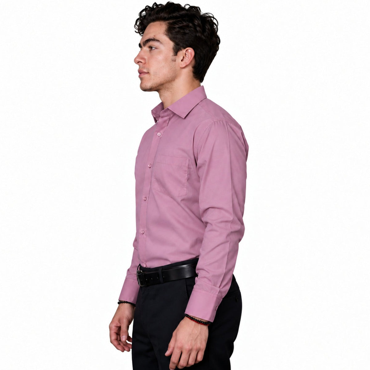 Camisa de vestir para hombre Rodolfo palo de rosa, perfil izquierdo fajada | color:palo-de-rosa-rodolfo