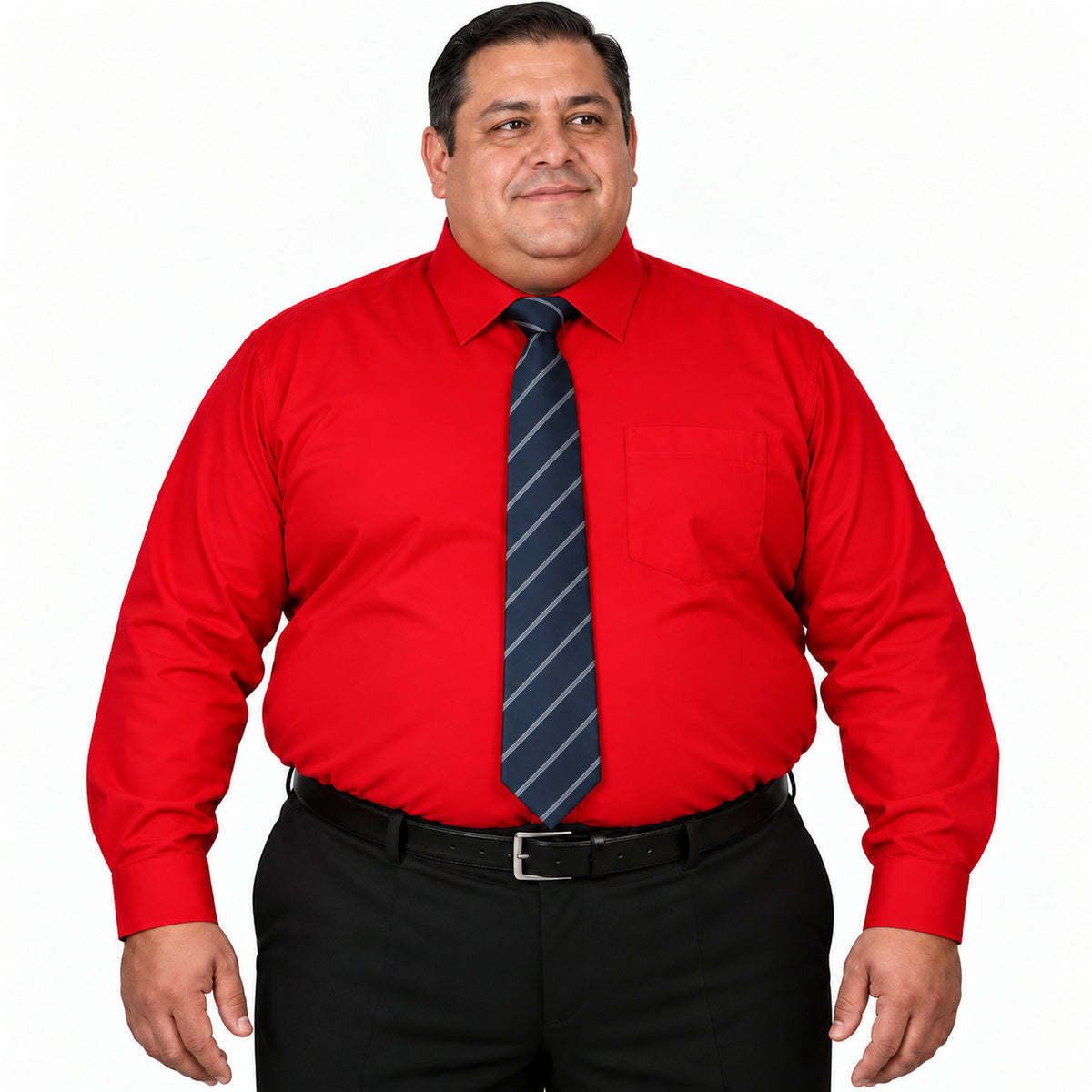 Camisa de vestir Rodolfo Valentini roja para hombre, tallas extras 52 a 56, frontal fajada con corbata diagonal | color:roja-rodolfo