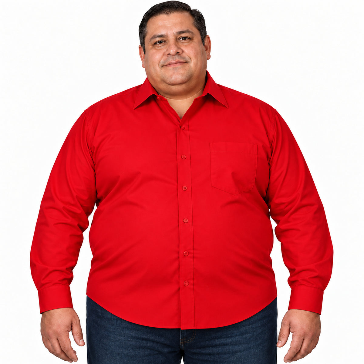 Camisa de vestir Rodolfo Valentini roja para hombre, tallas extras 52 a 56, frontal desfajada con mezclilla | color:roja-rodolfo