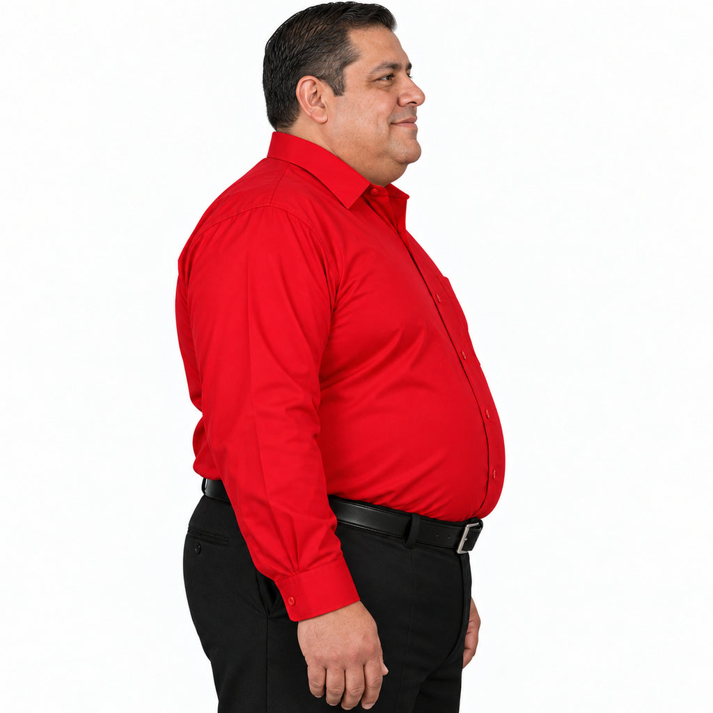 Camisa de vestir Rodolfo Valentini roja para hombre, tallas extras 52 a 56, perfil derecho fajada