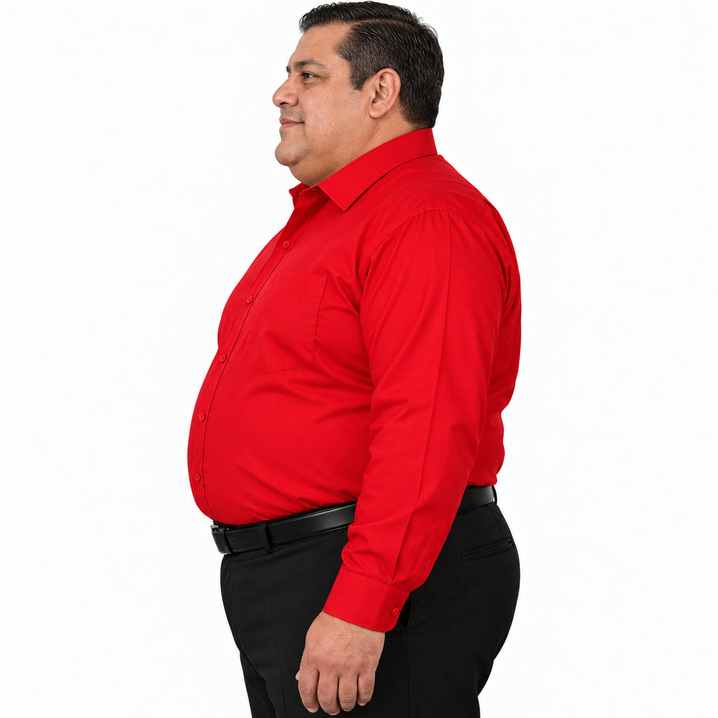 Camisa de vestir Rodolfo Valentini roja para hombre, tallas extras 52 a 56, perfil izquierdo fajada