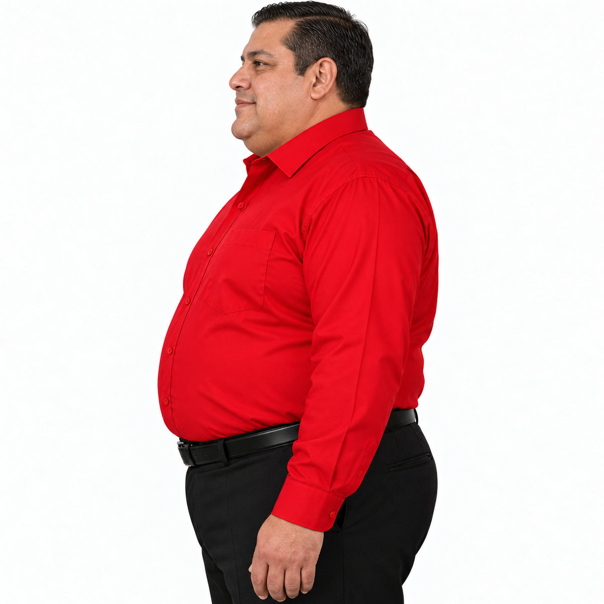 Camisa de vestir Rodolfo Valentini roja para hombre, tallas extras 52 a 56, perfil izquierdo fajada | color:roja-rodolfo