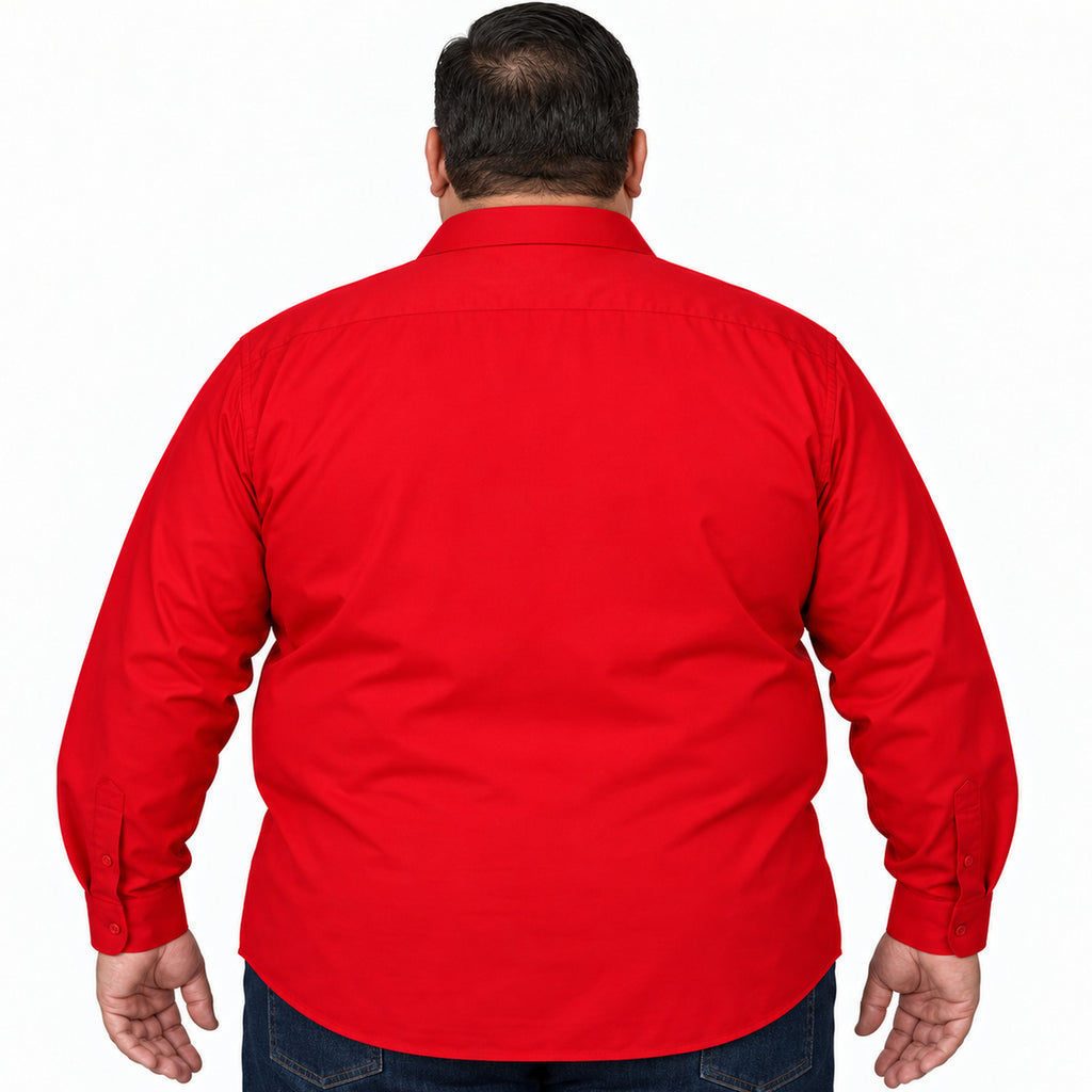Camisa de vestir Rodolfo Valentini roja para hombre, tallas extras 52 a 56, espalda desfajada lisa con mezclilla