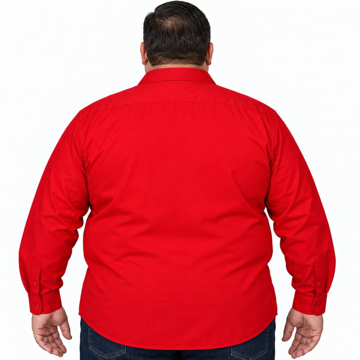Camisa de vestir Rodolfo Valentini roja para hombre, tallas extras 52 a 56, espalda desfajada lisa con mezclilla | color:roja-rodolfo