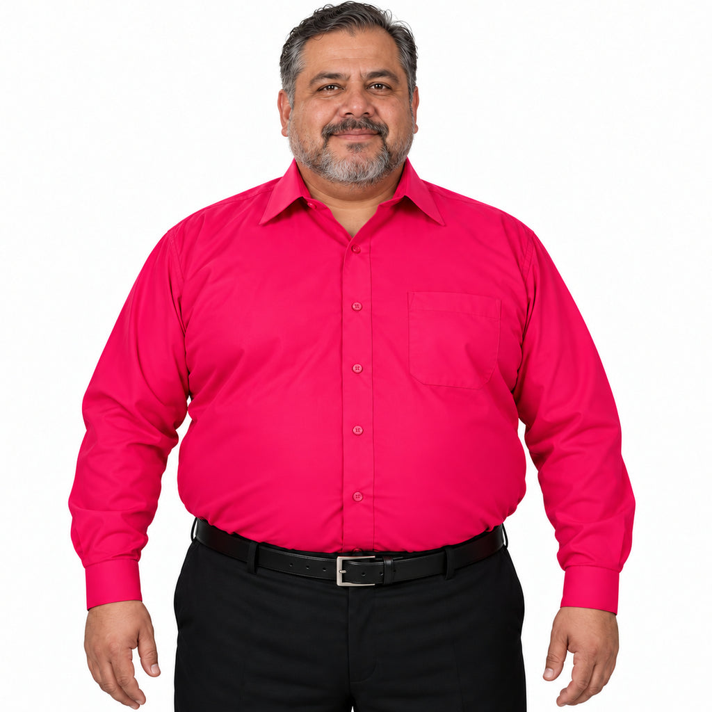 Camisa de vestir Rodolfo Valentini rosa fiusha para hombre, tallas extras 52 a 56, frontal fajada sin corbata