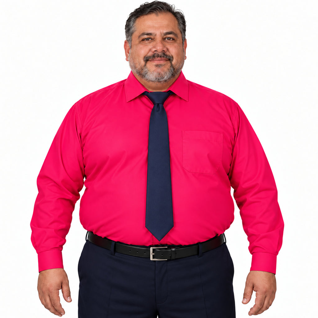 Camisa de vestir Rodolfo Valentini rosa fiusha para hombre, tallas extras 52 a 56, frontal fajada con corbata