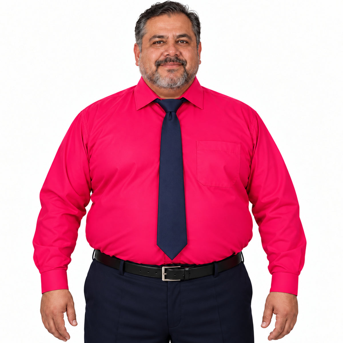Camisa de vestir Rodolfo Valentini rosa fiusha para hombre, tallas extras 52 a 56, frontal fajada con corbata | color:rosa-fiusha-rodolfo
