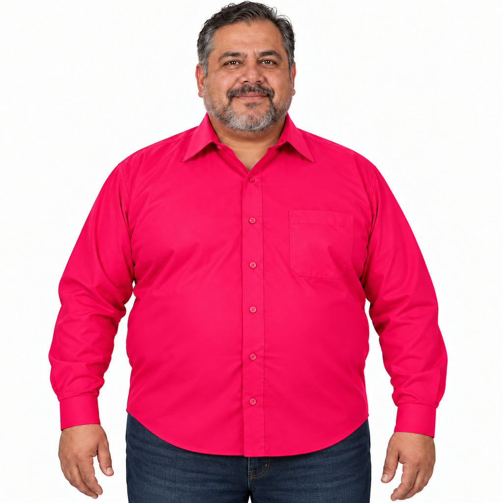 Camisa de vestir Rodolfo Valentini rosa fiusha para hombre, tallas extras 52 a 56, frontal desfajada con mezclilla