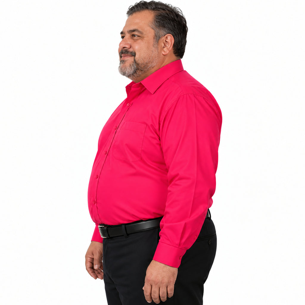 Camisa de vestir Rodolfo Valentini rosa fiusha para hombre, tallas extras 52 a 56, perfil derecho fajada