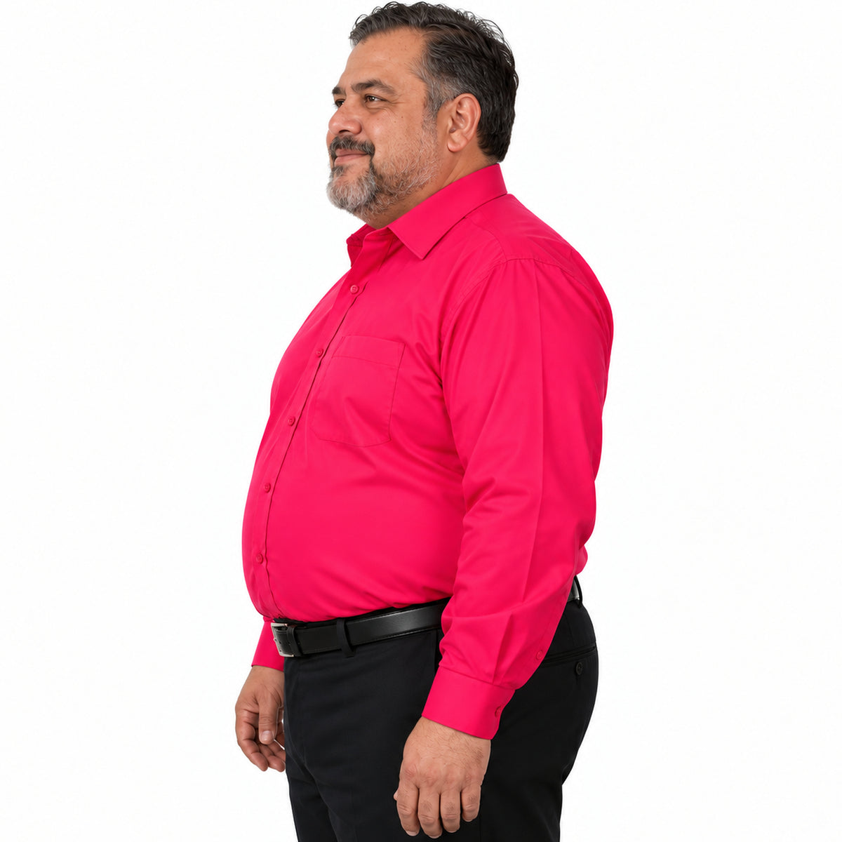 Camisa de vestir Rodolfo Valentini rosa fiusha para hombre, tallas extras 52 a 56, perfil derecho fajada | color:rosa-fiusha-rodolfo