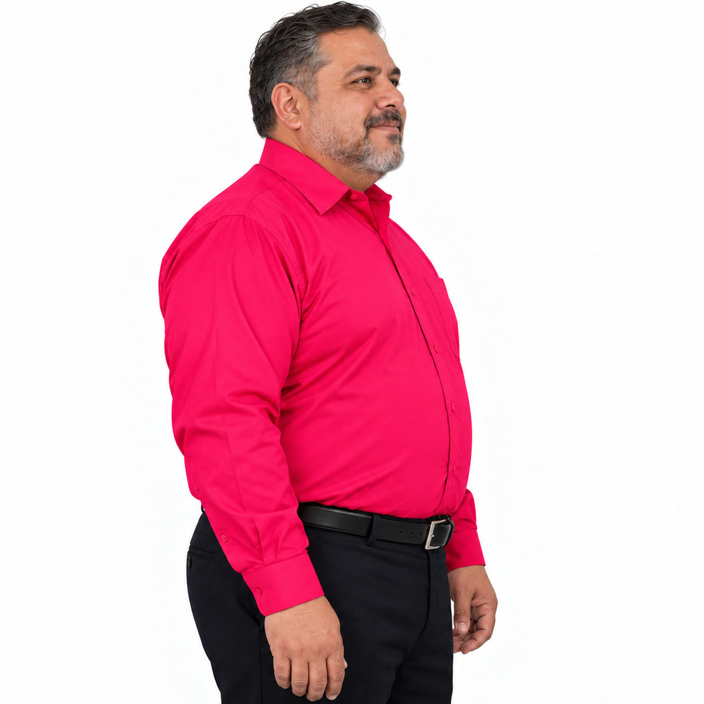 Camisa de vestir Rodolfo Valentini rosa fiusha para hombre, tallas extras 52 a 56, perfil izquierdo fajada