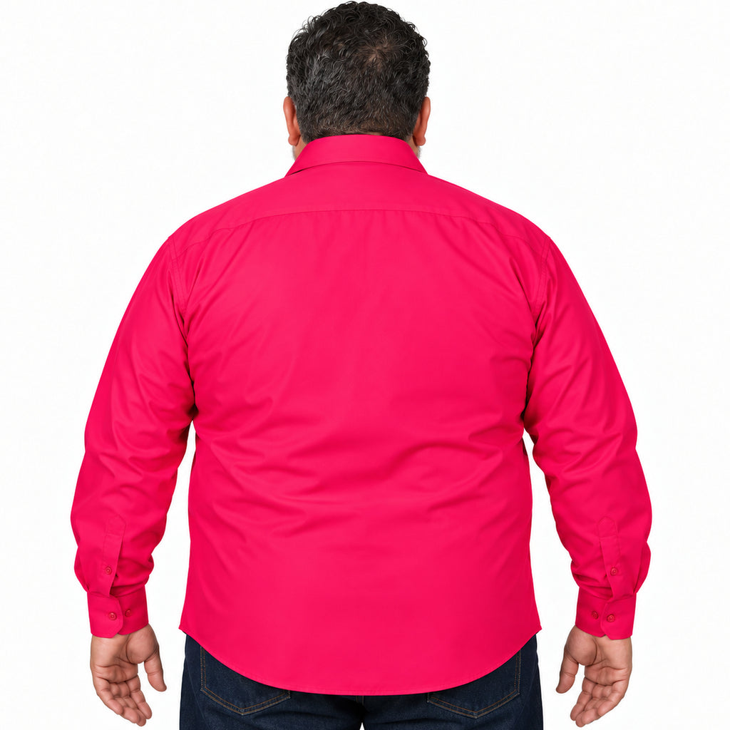 Camisa de vestir Rodolfo Valentini rosa fiusha para hombre, tallas extras 52 a 56, espalda desfajada lisa con mezclilla