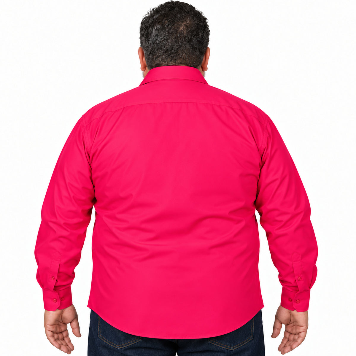 Camisa de vestir Rodolfo Valentini rosa fiusha para hombre, tallas extras 52 a 56, espalda desfajada lisa con mezclilla | color:rosa-fiusha-rodolfo