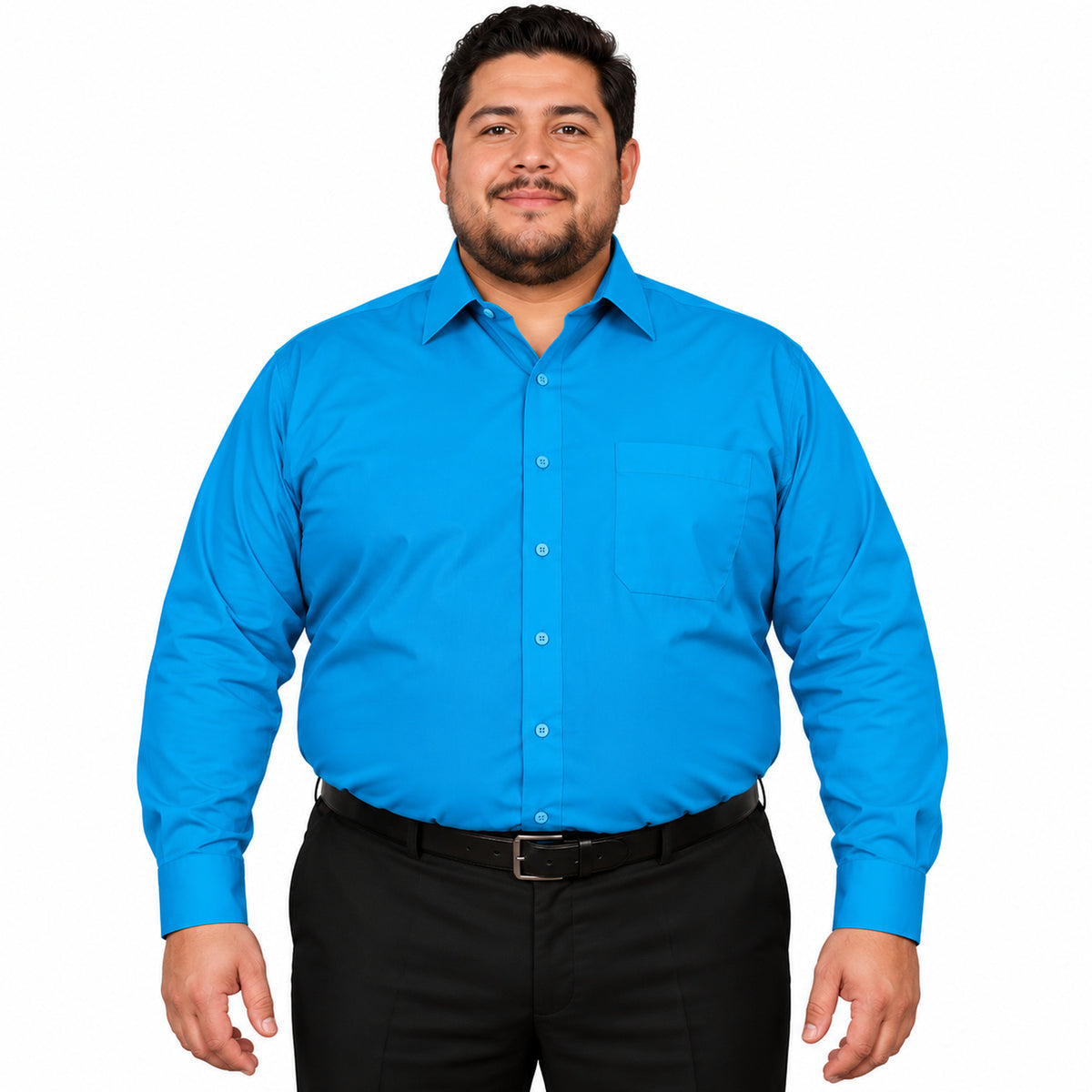 Camisa de vestir turquesa Rodolfo para hombre, tallas extras 44 a 50, frontal fajada sin corbata | color:turquesa-rodolfo