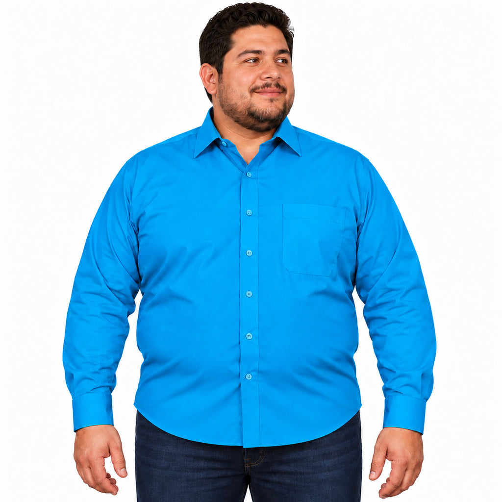 Camisa de vestir turquesa Rodolfo para hombre, tallas extras 44 a 50, frontal desfajada casual