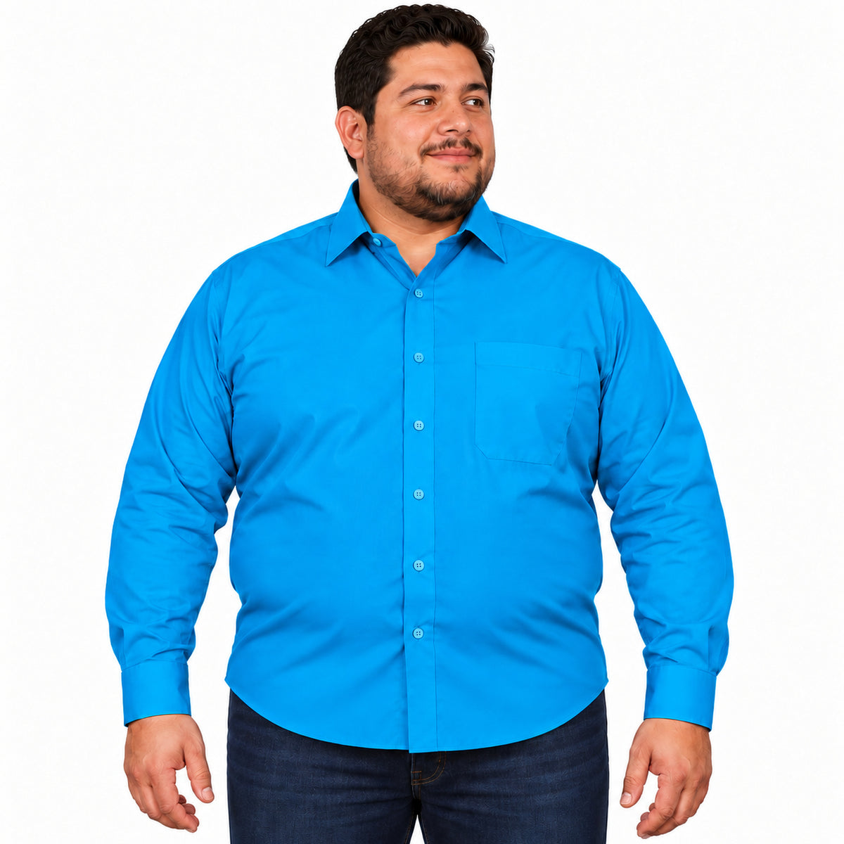 Camisa de vestir turquesa Rodolfo para hombre, tallas extras 44 a 50, frontal desfajada casual | color:turquesa-rodolfo