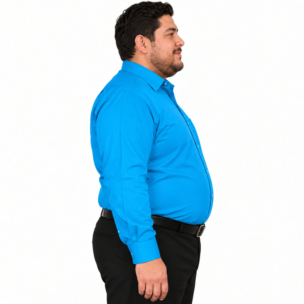 Camisa de vestir turquesa Rodolfo para hombre, tallas extras 44 a 50, perfil derecho fajada | color:turquesa-rodolfo