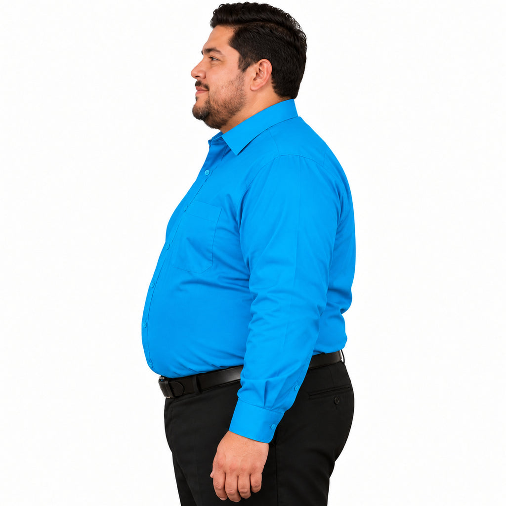 Camisa de vestir turquesa Rodolfo para hombre, tallas extras 44 a 50, perfil izquierdo fajada