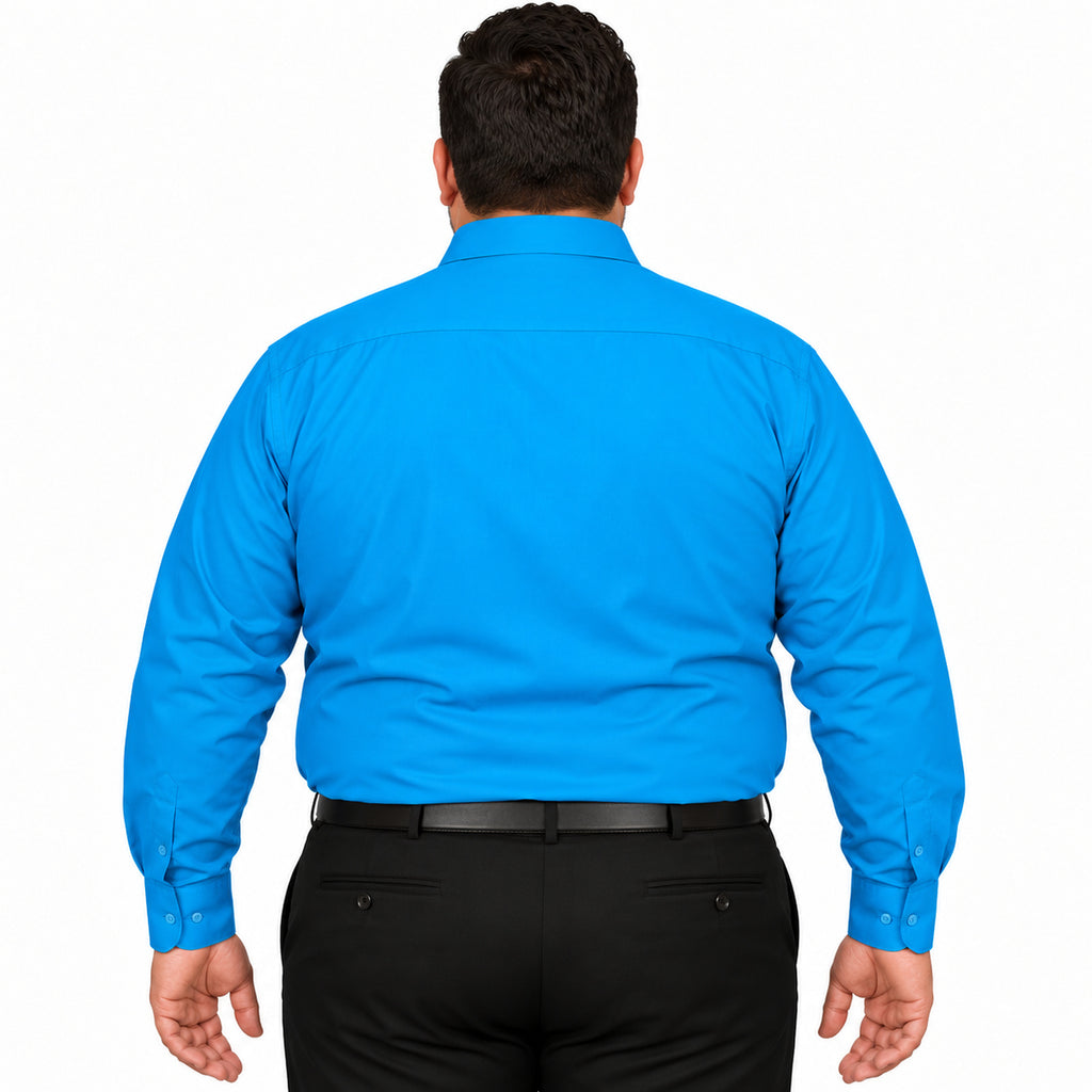 Camisa de vestir turquesa Rodolfo para hombre, tallas extras 44 a 50, espalda fajada